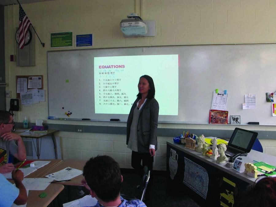 Ms. Jiang teaching her F- Block Mandarin class.  Photo courtesy of Khadijah White.