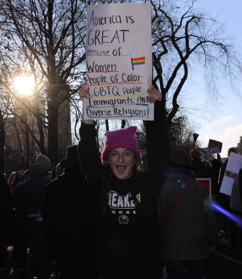 Ellen O'Donnell takes part in the Women's March in Boston. Photo courtesy of Hanna Lydon. 