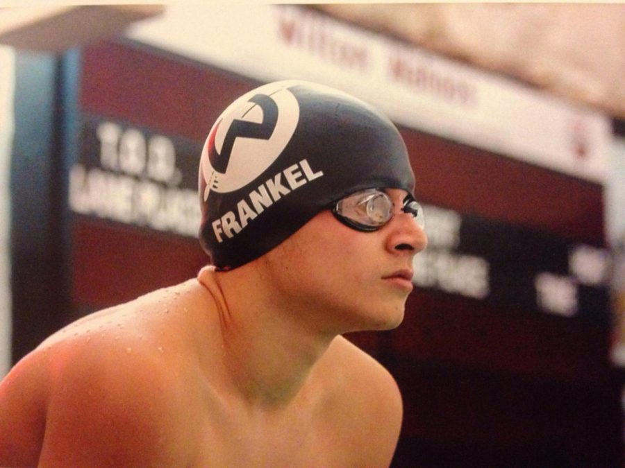 Frankel about to race in one of his swim meets when he swam for the Wilton High School Swim Team. Photo Courtesy of Ryan Frankel.