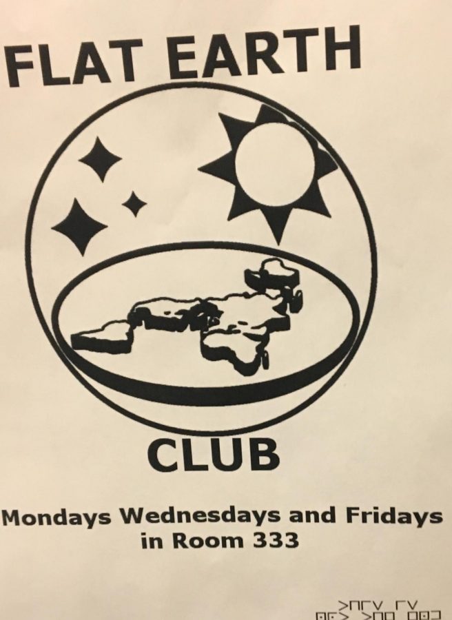 Photo of a Flat Earth Club sign that could be seen around Scituate High School. Photo courtesy of Max Bates
