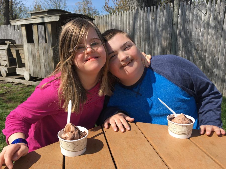 Brigid and Stephen enjoy JJs Ice Cream 