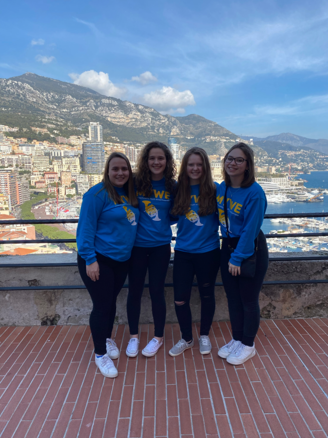 Annika Sjostedt (second from left), Hannah Gilmore (third from left) and Rosie Tyrcha (far right) enjoyed their trip to France with the Senior MA Youth Wind Ensemble