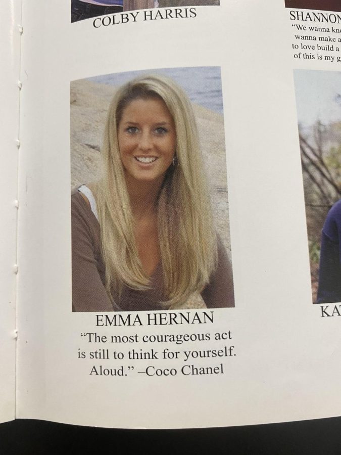 Emma Hernan's 2008 yearbook photo and graduation quote