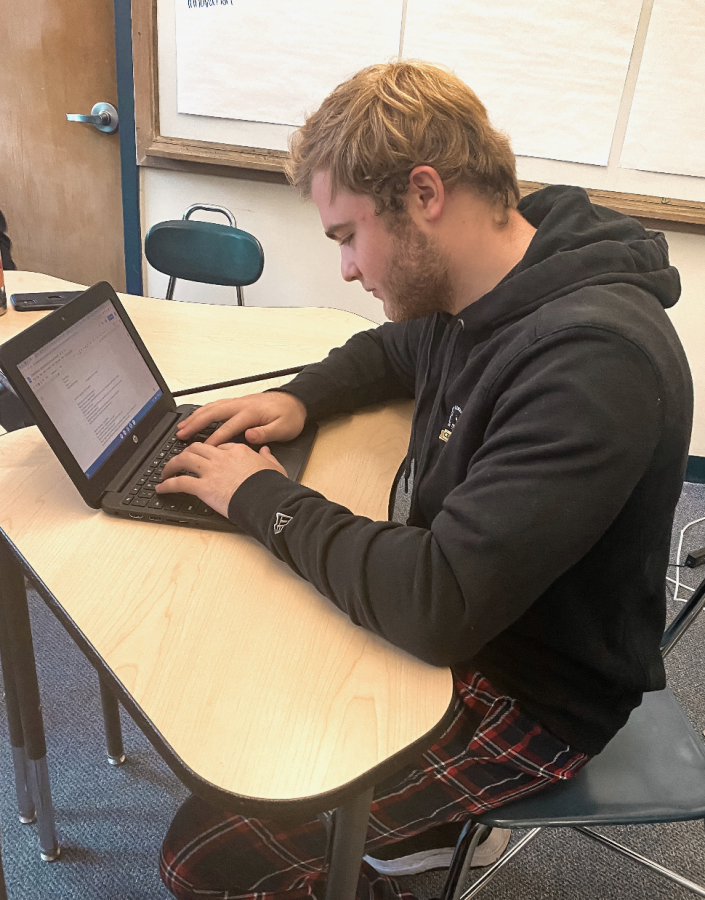 SHS senior Colin Morley uses a Chromebook in class.