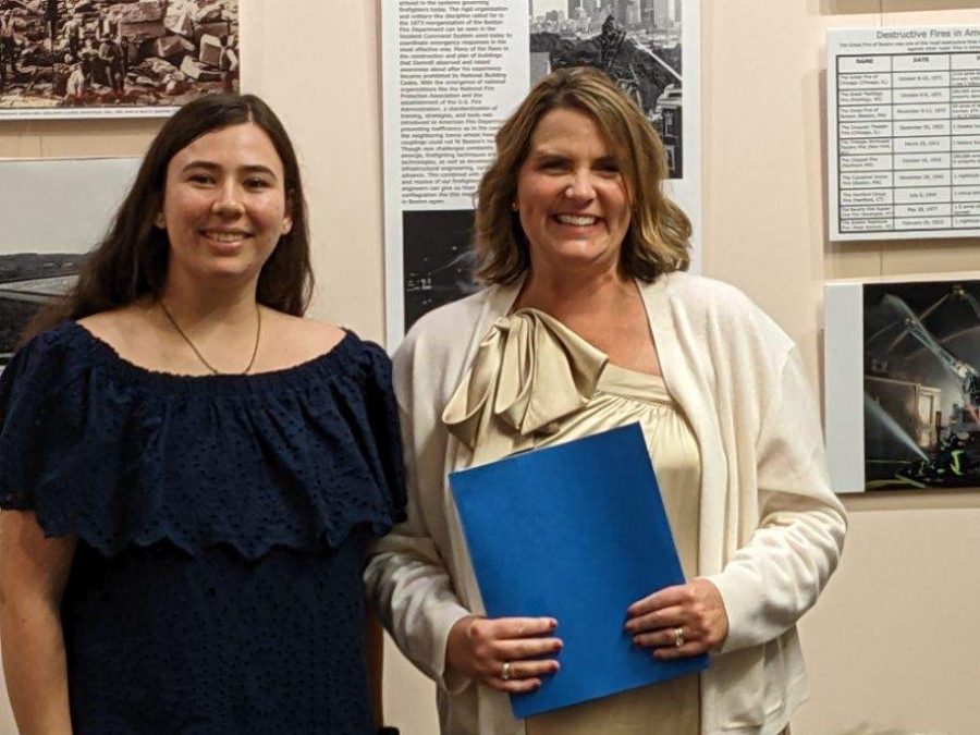 Gates English teacher Karen Naylor (pictured on the right) received the Boston Authors Club Discovery Award