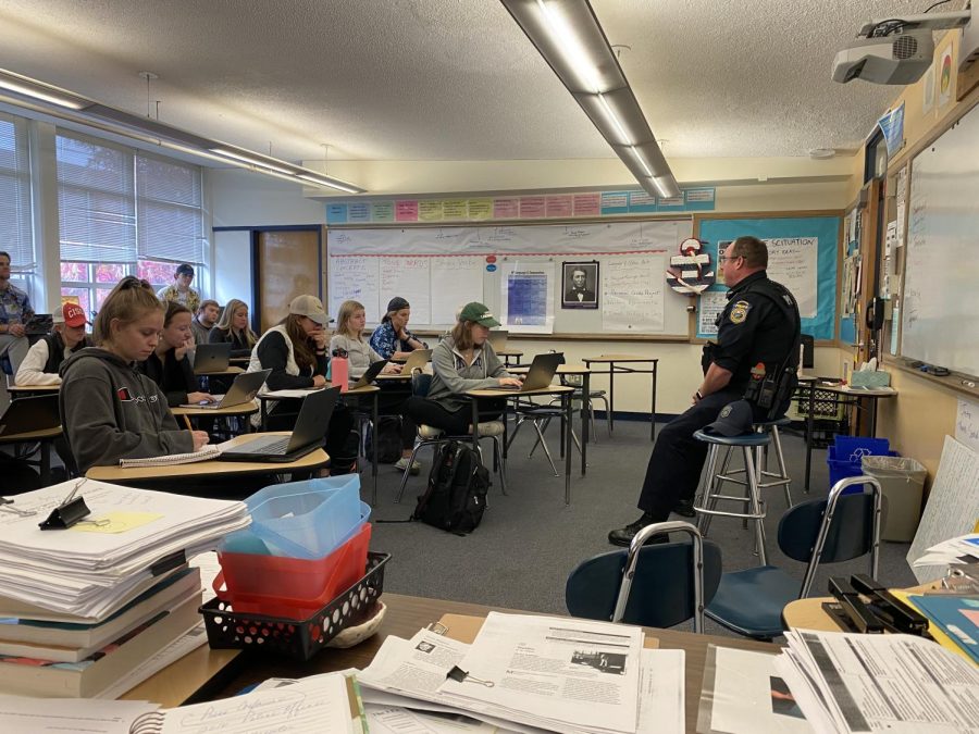 Scituate police officer Drew Kitchen recently met with students at SHS