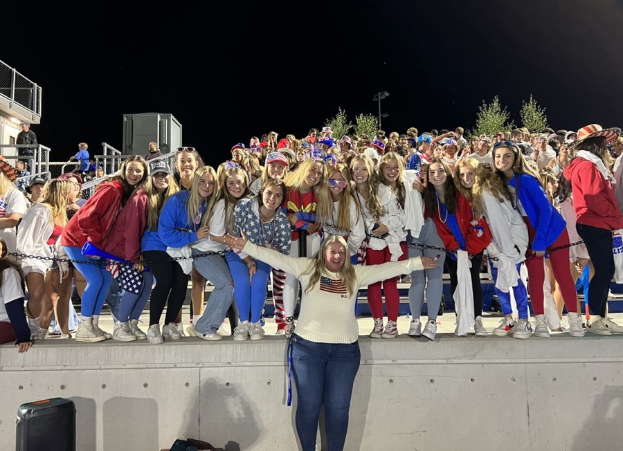 Students and Mrs. Hughes, SHS VP enjoy a USA theme at a football game in Fall 2022!
