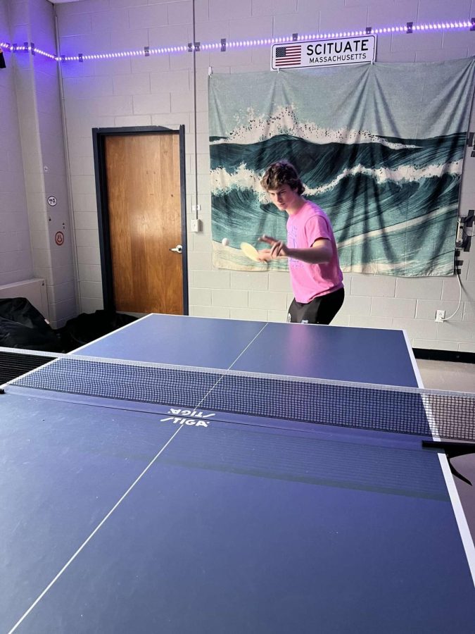 SHS seniors battle for points during the daily ping pong matches in the Senior Cafe