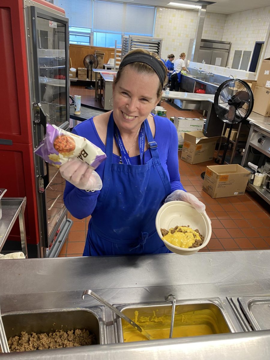 SHS cafeteria staff prepare 80 lbs. of hamburger for their popular Taco Bar 