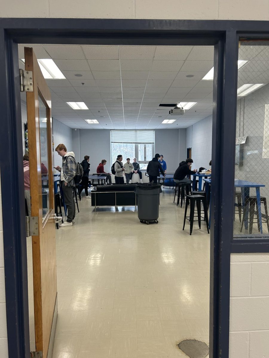 The senior cafe is typically occupied by boys during lunch blocks