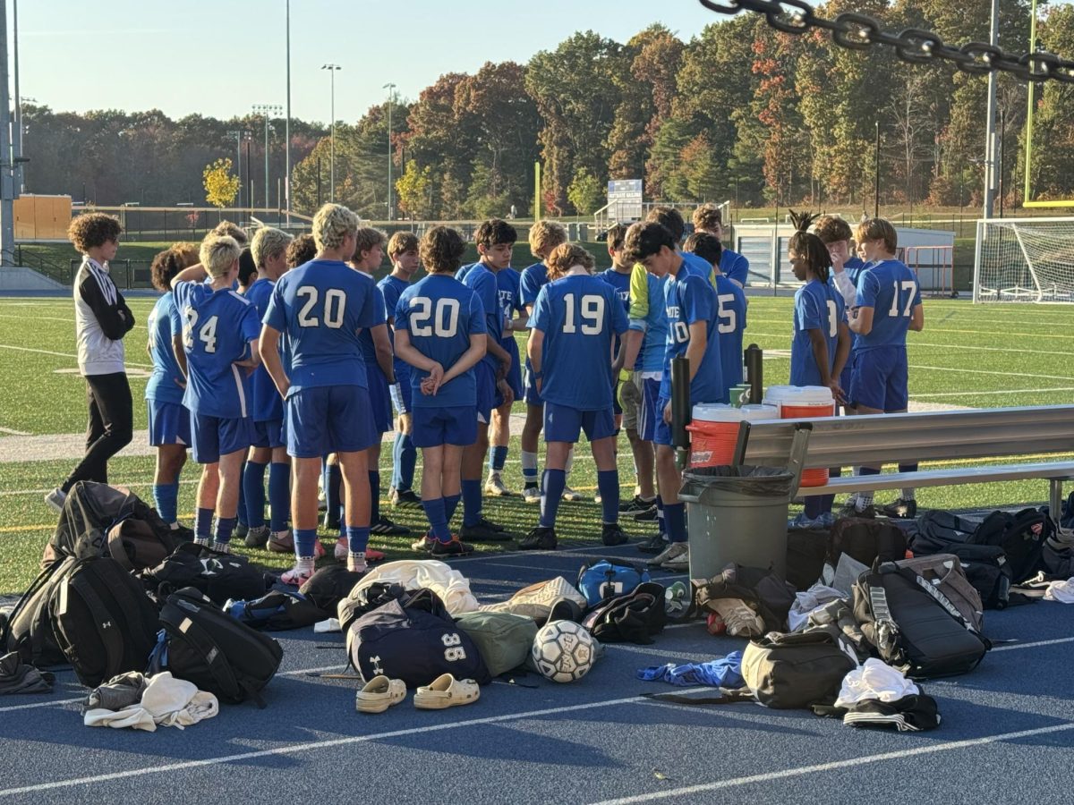 SHS swing players are easy to spot in the JV huddle during the Oct. 22nd home game against Hanover