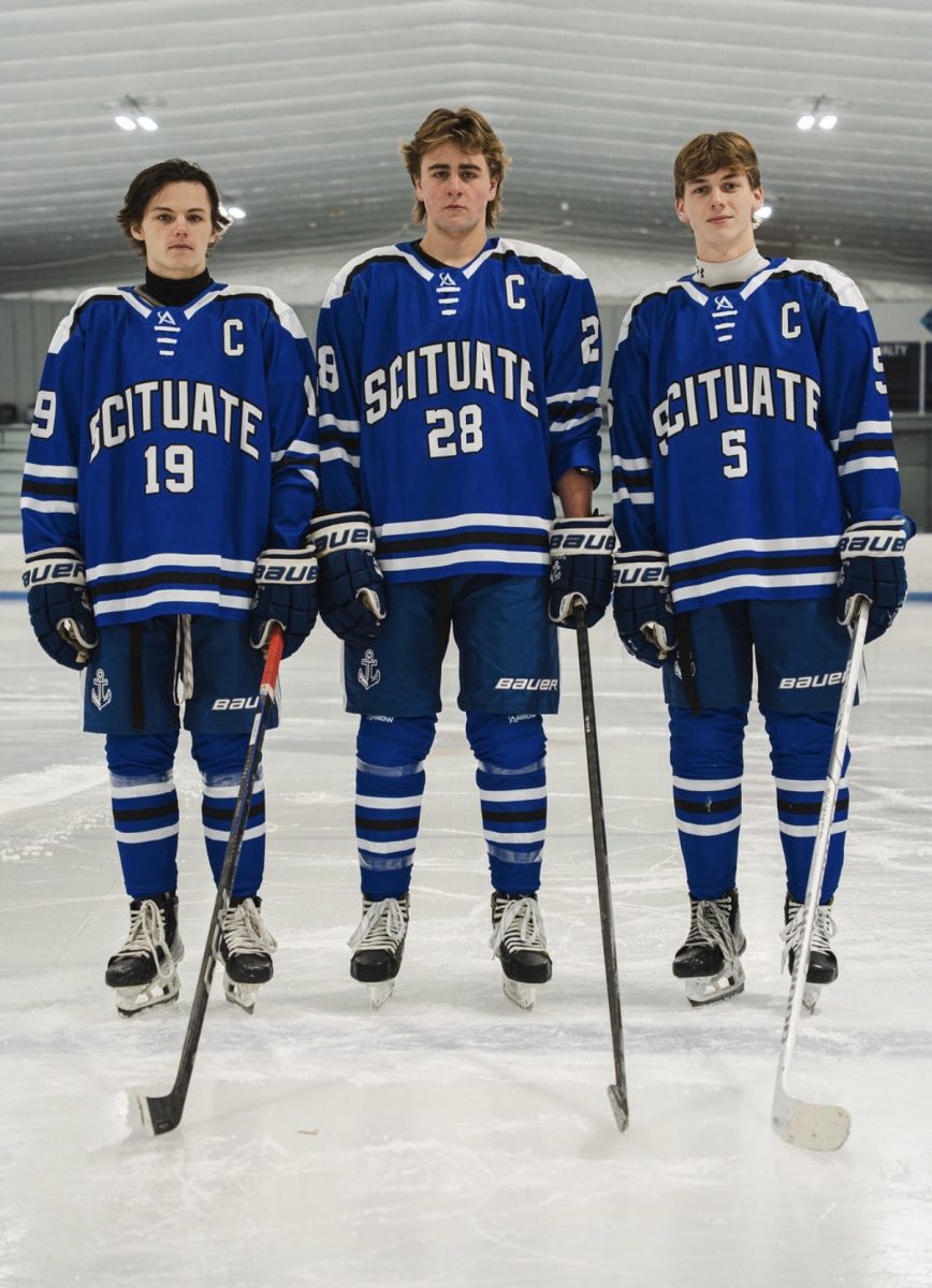Pictured L-R: SHS Varsity Hockey Captains, seniors Lucas Henderson and Theodore Hare, and junior Shane Ryan 